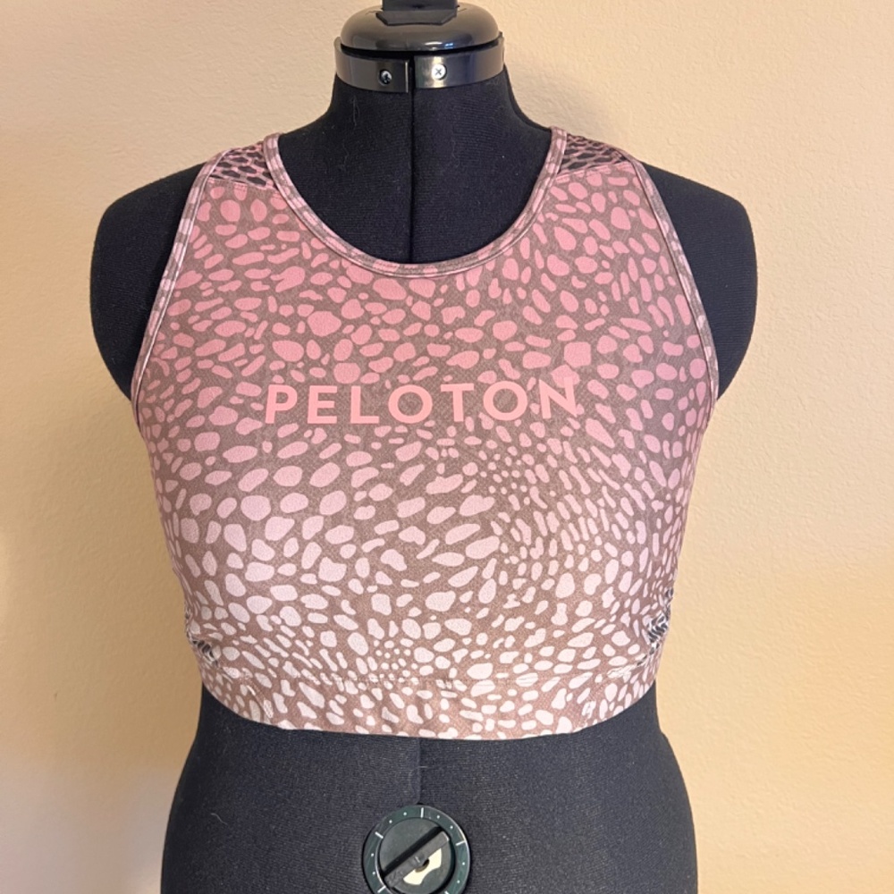 Peloton tan and pink leopard sports bra crop top workout shirt - Size 1X